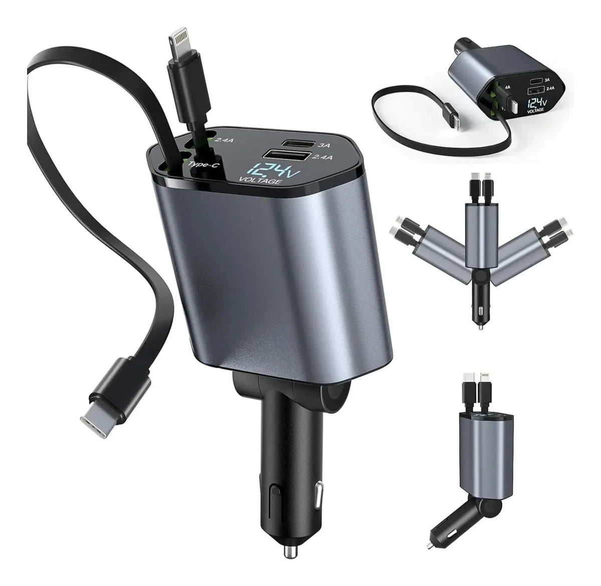 USB Type C Retratil C1 Car Mobile Phone Charger