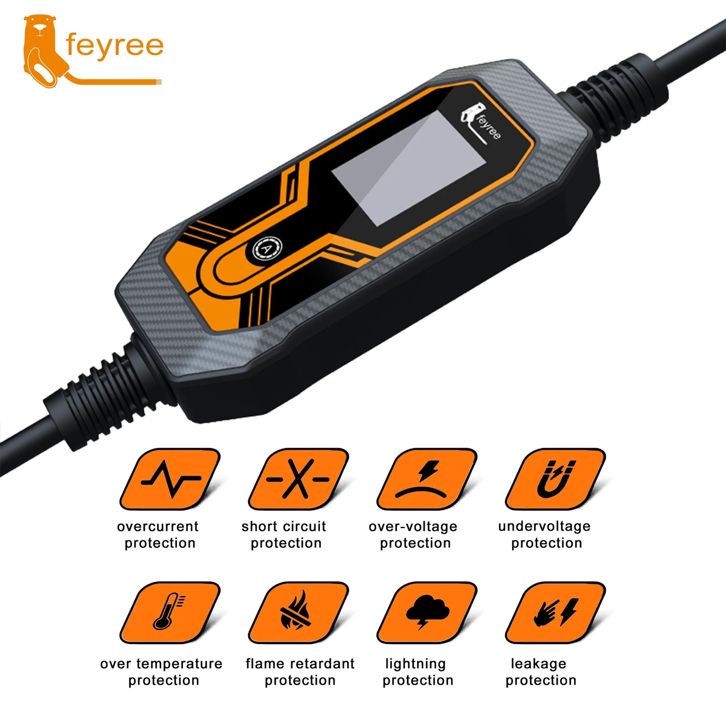 feyree 11KW Type2 Cable 16A 3Phase EV Portable Charger 32A 7KW EVSE Charging Box 5M Cable CEE Male Plug for Electric Car Charger